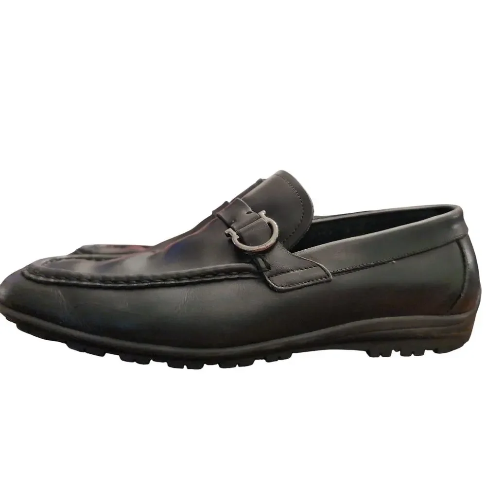 Ferragamo Gancini Loafers Womens 10 Black Leather Made In Italy Designer Shoes